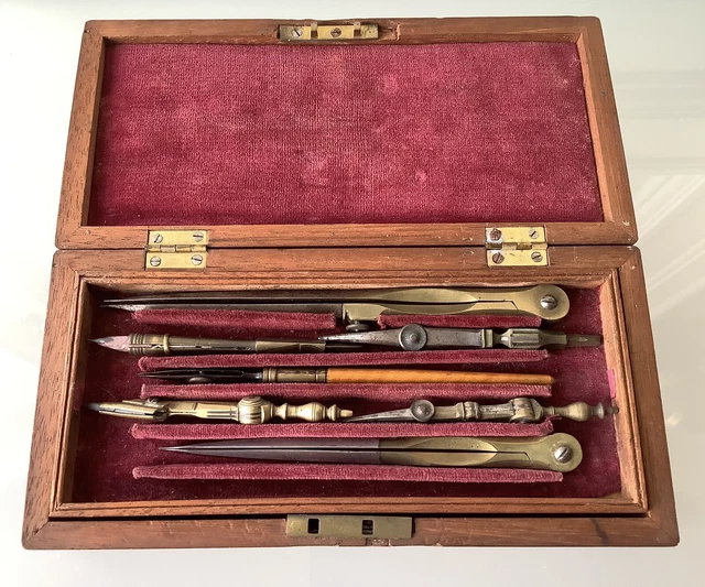 ANTIQUE TECHNICAL DRAWING Instruments in mahogany box £39.99 - PicClick UK