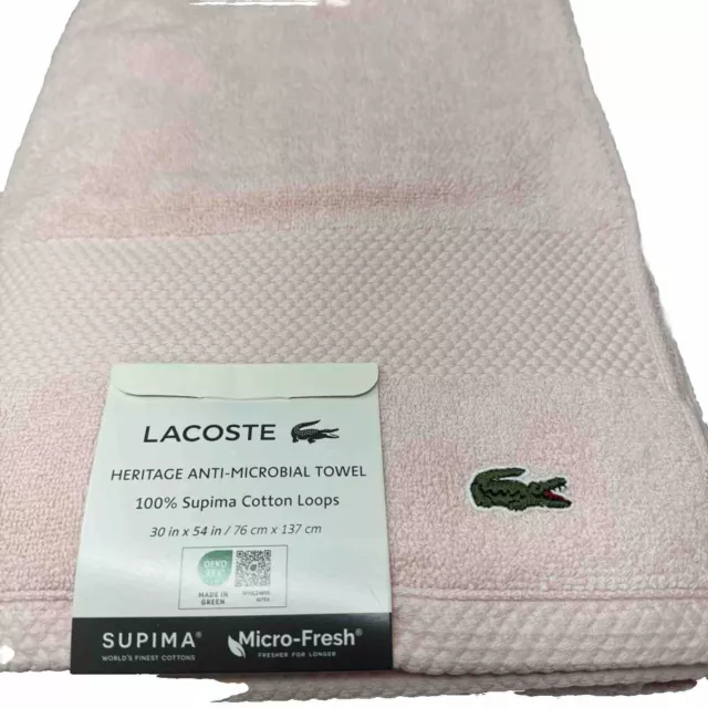 LACOSTE Home Heritage Anti-Microbial Supima Cotton Bath Towel 30 x 54 inc. Pink