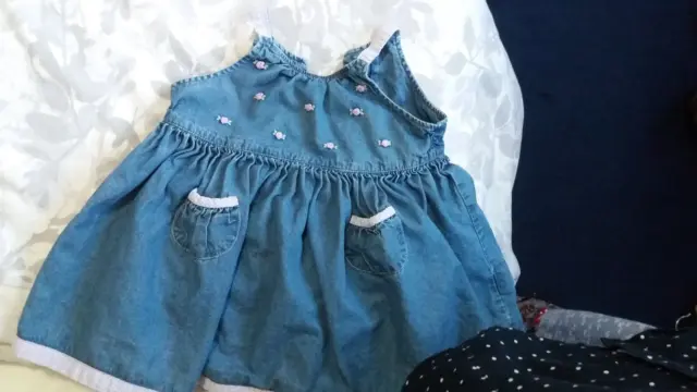 Baby Girl M&S Pinafore DRESS Blue DENIM 6-12  months VGC