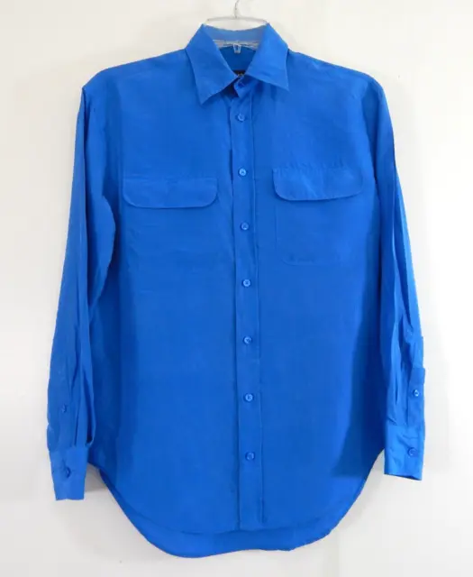 RALPH LAUREN BLACK LABEL shirt top blouse long sleeve designer 100% silk blue 8