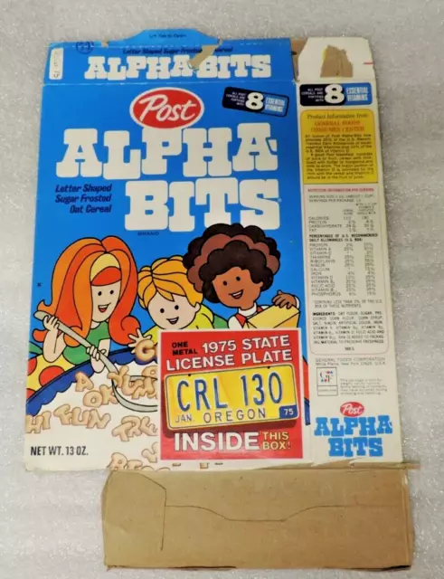 Post Alpha Bits Used Cereal Box 1975 State License Plate 15 oz General Foods