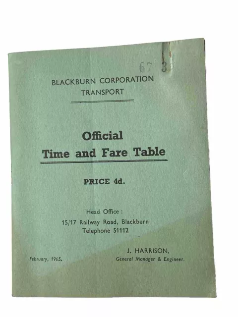 Blackburn Corporation 1965 Time and Fare Table Booklet