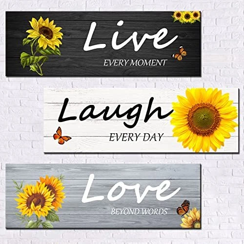 Tucocoo 3 Pieces Farmhouse Wall Decor Live Laugh Love Wall Art Wooden Inspira...