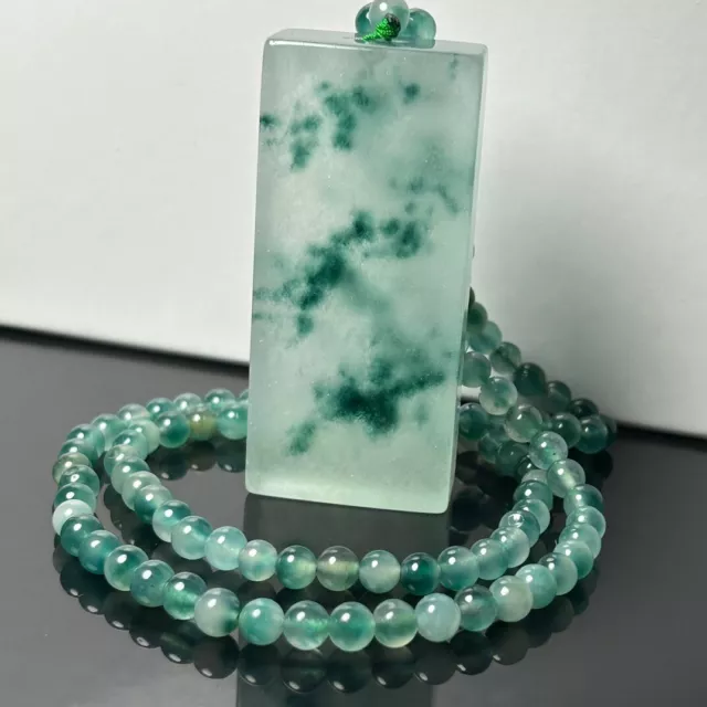 Certified natural Ice Green Jade Jadeite Carved flower Pendant&Necklaces 平安无事牌