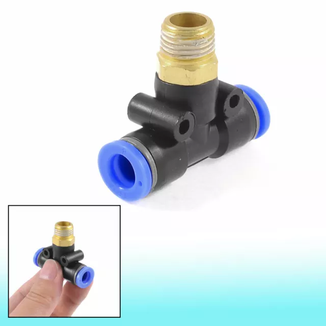 Pneumatic 1/4" PT Male Thread to 8mm Tee Shaped Push In Quick Connector Coupler