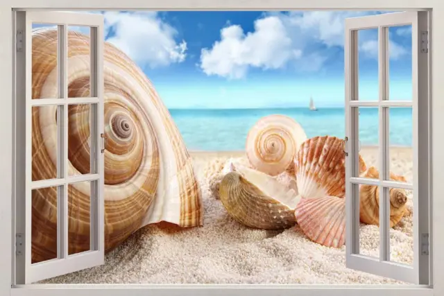 Seashells On The Beach 3D Window Decal Wall Sticker Decor Art Mural Nature FS