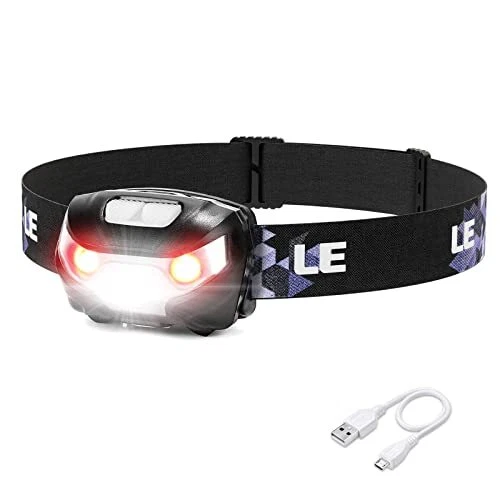 LE Lampe Frontale LED Rechargeable Puissante 1300 Lux USB Torche Frontale 5 M