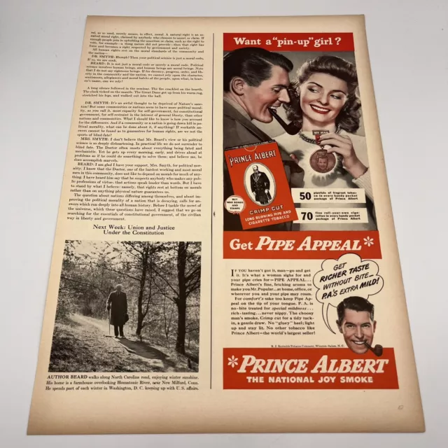 1944 Prince Albert Tobacco Print Ad 5.5"x14" want a pinup girl get pipe appeal