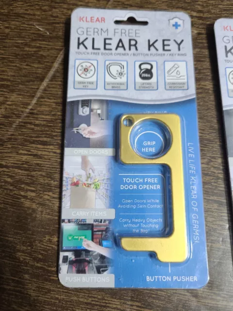 Lote de 2 llaveros Klear Key Touch Free Latón Abridor de Puertas Pulsador Botón 2