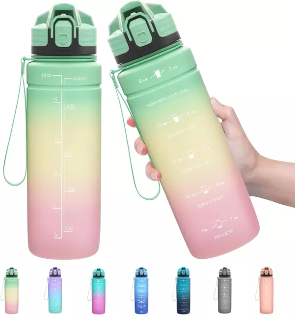 Sports Water Bottle Kids with Times to Drink Leakproof 1L / 700ml / 500ml 1Litre