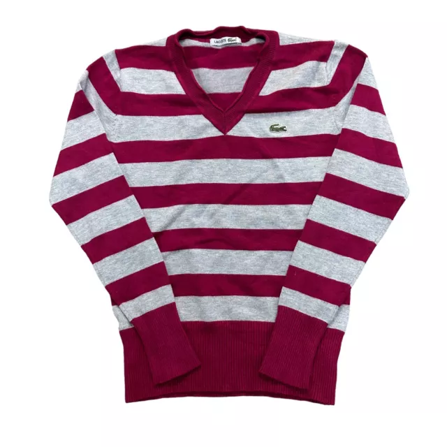 Maglione Lacoste a righe lavorato a maglia collo a V normale viola donna XS