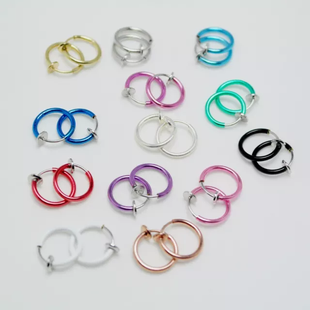 Small Clip On Circle Hoop Loop Ring NON-PIERCED Earrings Many Color 13mm Gift UK