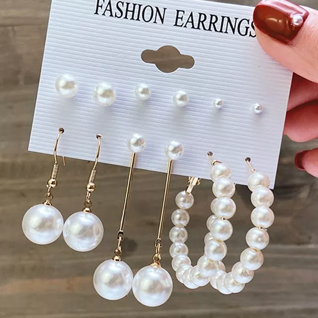 Retro 6/Pairs Pearl Stud Earrings Hoop Drop Dangle Women Wedding Jewellery Gifts
