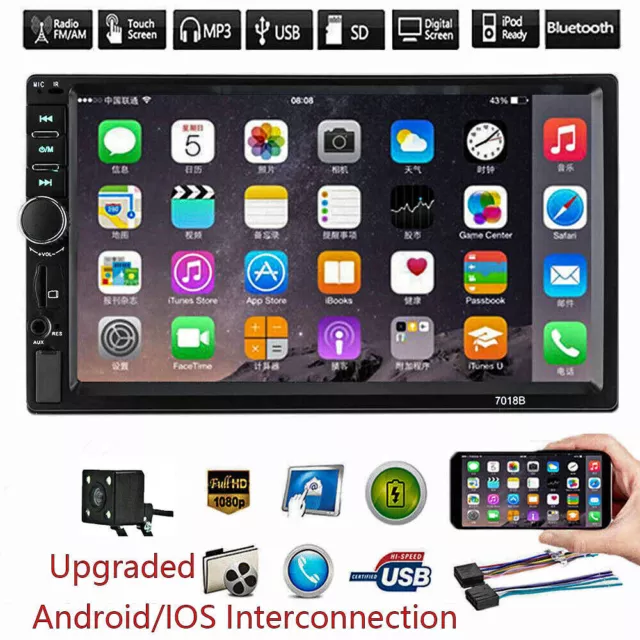 Double 2DIN 7inch Car MP5 Player Bluetooth Touch Screen Stereo Radio With Camera