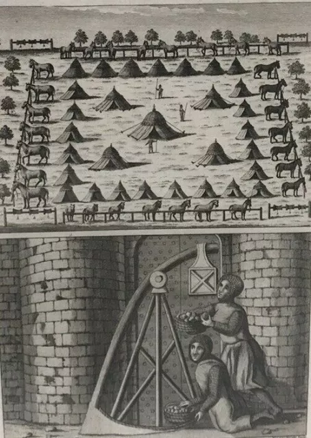 Antique Military Engraving 1801 Soldiers Trebuchet Ruyters Tents N C Goodnight