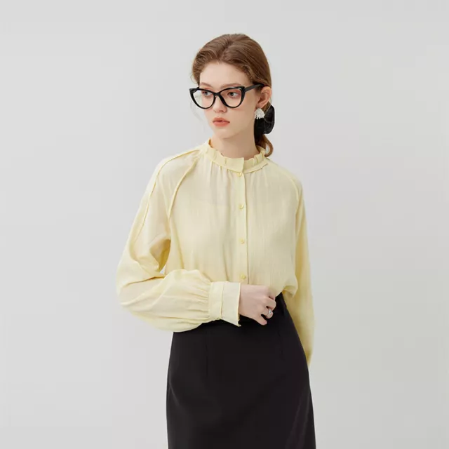 French Temperament Stand Collar Shirt Solid Color Blouse Woman Officee Workwear
