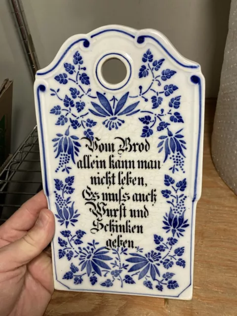 Vintage German Wall Decor Plaque Porcelain Blue White Country Delft Style A.H.