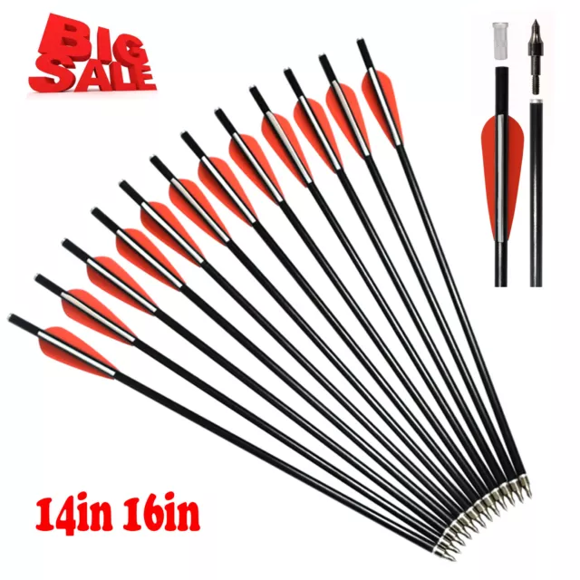 14/16" 12x Fibreglass Archery Arrow w/  Aluminum Tip Suit Compound Recurve Bow