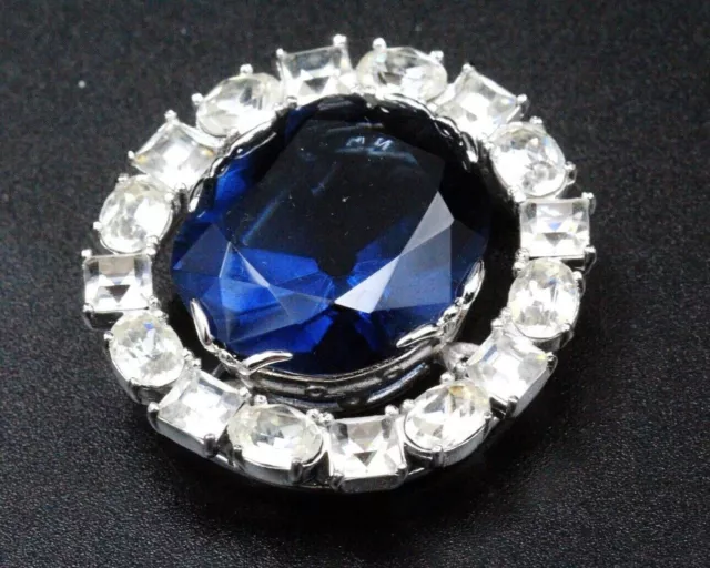 6Ct Oval Lab-Created Sapphire Diamond Women's Brooch Pin 14K White Gold Plated