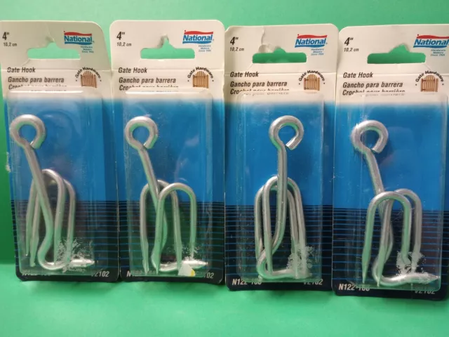 QTY 5 National Hardware N122-168 Heavy Gate Hook & Staple 4" Zinc Plat, Lot of 4