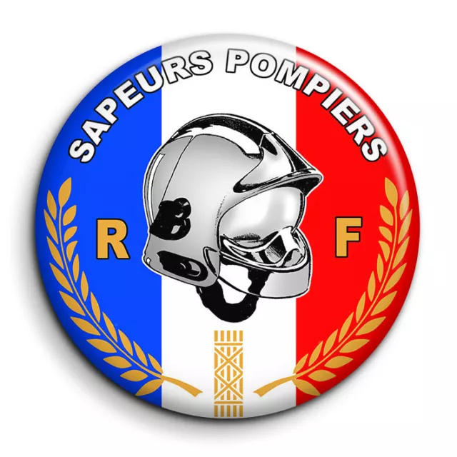 Sapeurs Pompiers Blason Ecusson Drapeau tricolore France Badge 38mm Button Pin