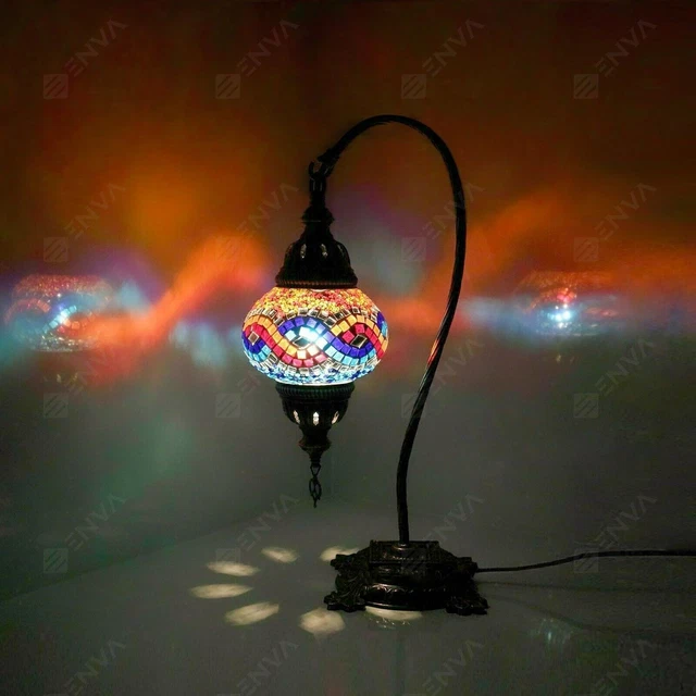 Lampada scrivania a collo di cigno in mosaico colorato a mano turca marocchina