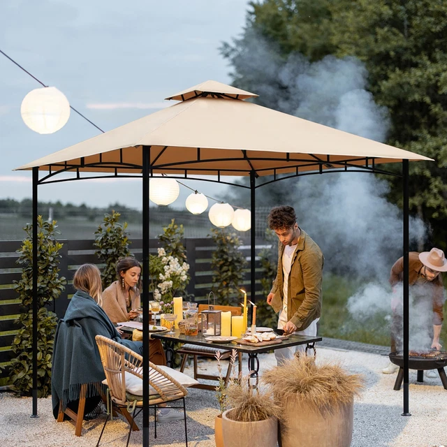 Grillpavillon 3x3 m Pavillon Wasserdicht BBQ Grillzelt Doppeldach Garten Zelt