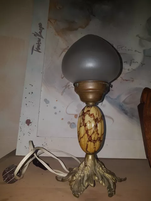 Schöne  Antike Schwere Jugendstil Tischlampe aus Bronze Muranoglas?