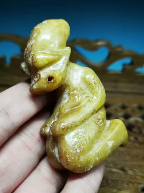 Engaging Detailed Old Nephrite Jade Hand Carved Figure Symbol Totem Statue C70