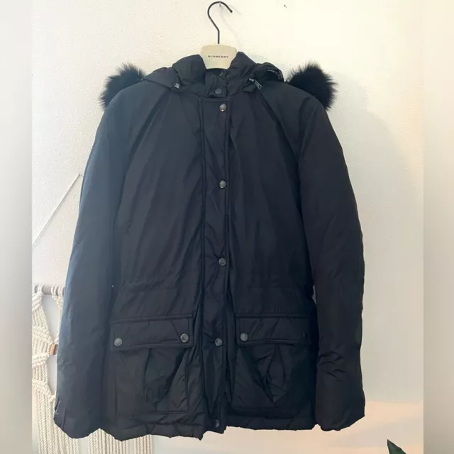 Burberry jacket Black Down puffer winter Coat fox fur trim hood