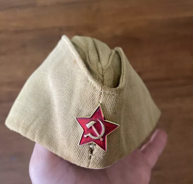 Soviet Soldier Side Cap Hat Red Army Russian PILOTKA Vintage, 50s USSR