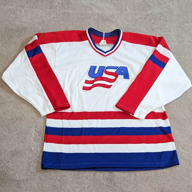 Men's Vintage CCM Team USA Hockey Jersey Made in USA Sz M 1988 1992 White