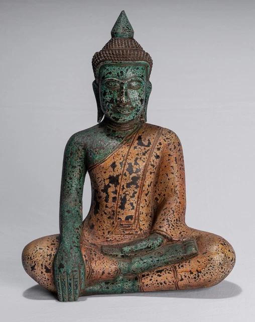 Ancien Khmer Style Se Asie Assis Bois Enlightenment Bouddha Statue -