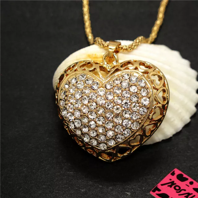 New Fashion Women's Shining Crystal Love Heart Lady Pendant Chain Necklace