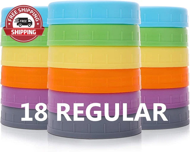 [18 Pack] Plastic REGULAR Mouth Mason Jar Lids for Ball, Kerr Jars with Silicone