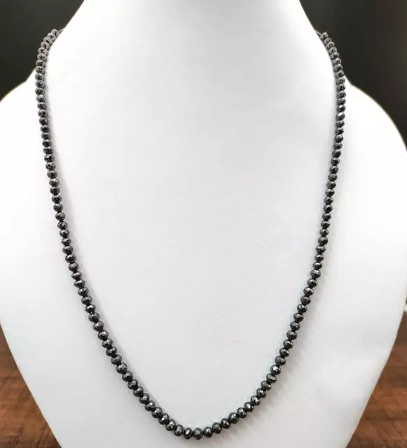 AAA Natural 3 mm Sparkling Faceted Black Diamond Beads Necklace 16 Inch