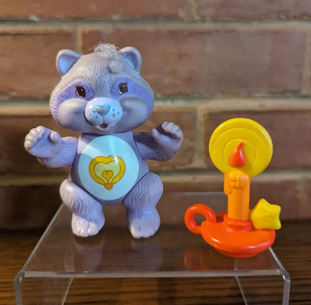 Vintage Care Bear Cousin Poseable Figure Bright Heart Raccoon & Candle Accessory