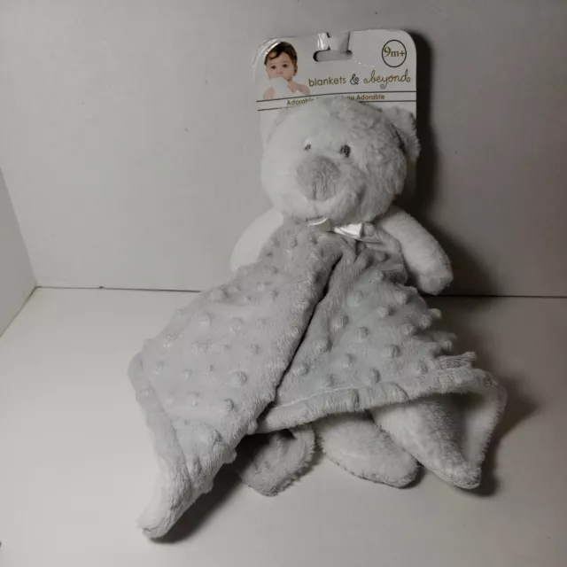 Blankets & Beyond Blue Teddy Bear Baby Security Blanket White Gray Soft Plush 2