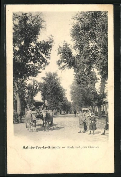 CPA Ste-Foy-la-Grande, Boulevard Jean Charrier, Ochsenkarren et des enfants