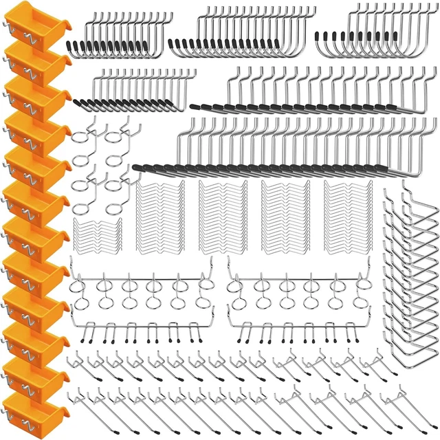 260 PCS Peg Board Kit Assortment Accessories Tool Metal Hook Pegboard Organizer