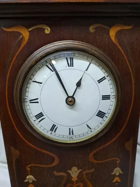Antique Art Nouveau Inlaid Mahogany Mantel Clock Replacement Movement To Battery 3