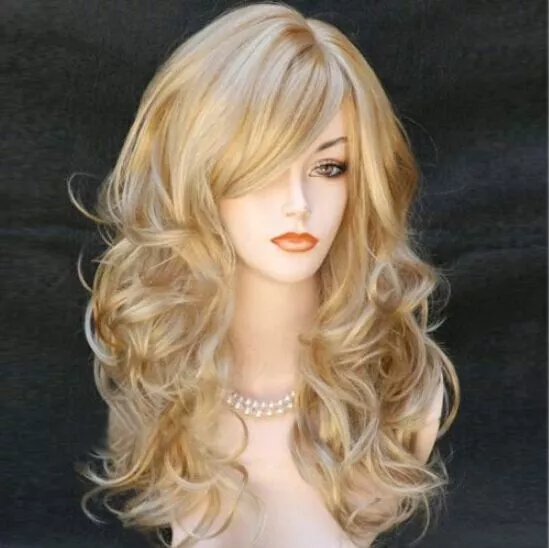 Ladies Blonde Brown Long Curly Wigs Women Natural Ombre Wavy Hair Cosplay Wig.