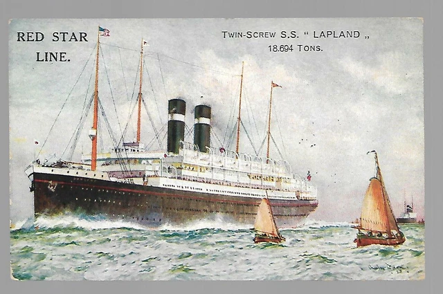 S.S. LAPLAND RED Star Line Cunard Passenger Steamship Colored Postcard ...