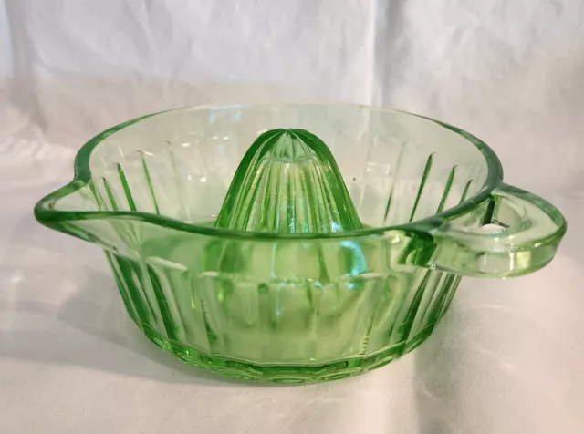 Vintage Green Uranium Depression Glass Reamer Citrus Juicer Handle & Spout