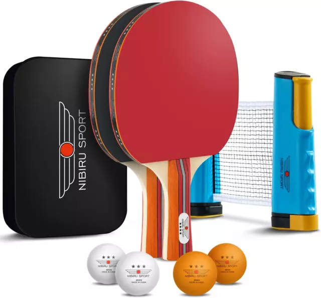 Ping Pong Paddles Set - Professional Table Tennis Rackets and Balls, Retractable