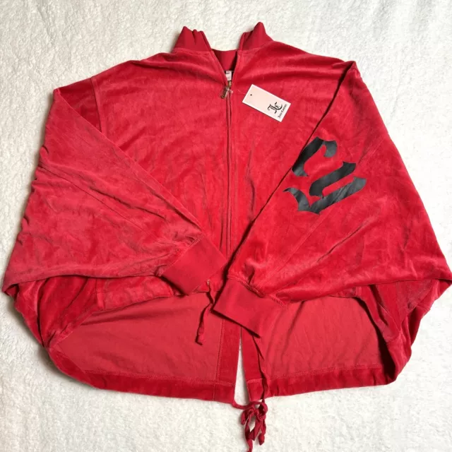 NEW Juicy Couture Womens Jacket Large Red Y2K Velour Batwing Track Cinch Waist