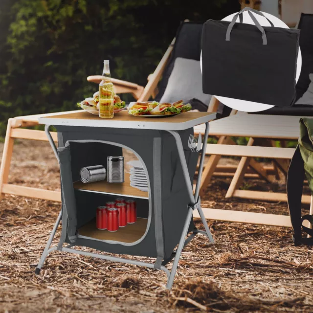 Armario peglable de camping madera-negro caja auxiliar cocina portátil 2 baldas