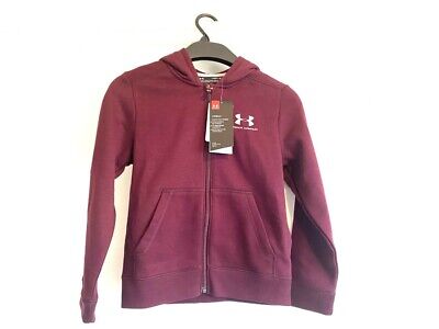 Under Armour Boys Burgundy Full Length zipped Hoodie Top size YSM age 8 Years