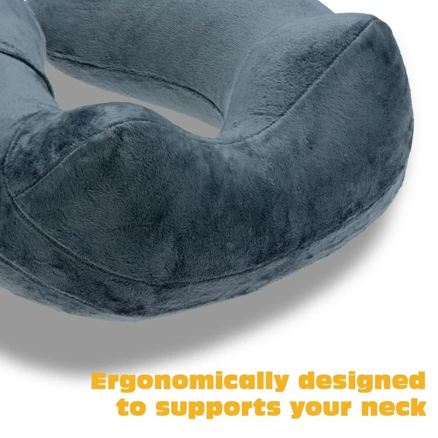 U-Shaped Travel Pillow Inflatable Neck Pillow Head Cushion with Carry Bag, Gray 8