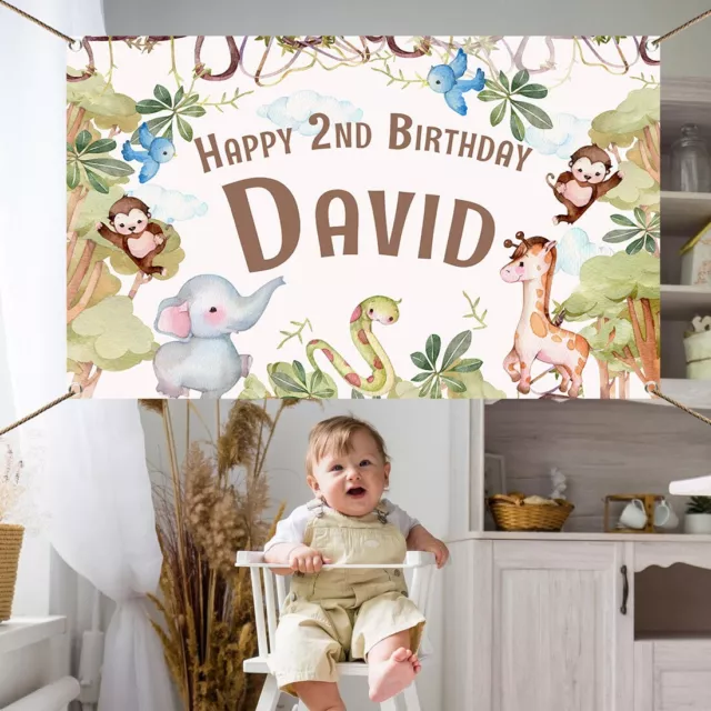 Personalised Happy Birthday Animal Backdrop Background Banner kids baby Party